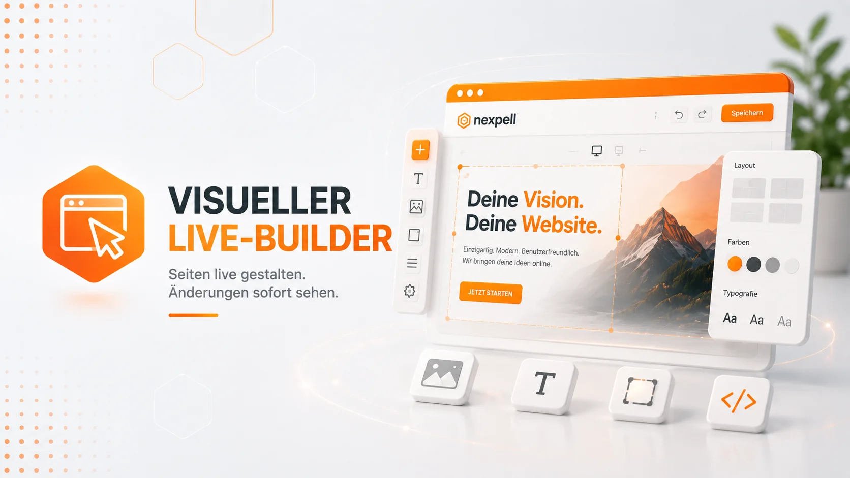 Nexpell Live-Builder mit Widgets und bearbeiteter Startseite