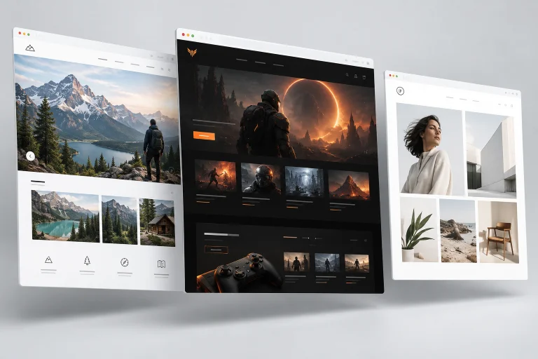 Drei moderne Website-Templates in einer Gestaltungsvorschau