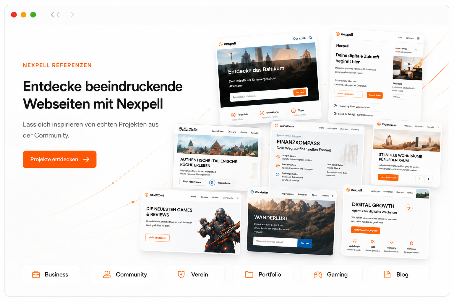 Vorschau des Nexpell Reference-Plugins mit ausgewählten Community-Projekten