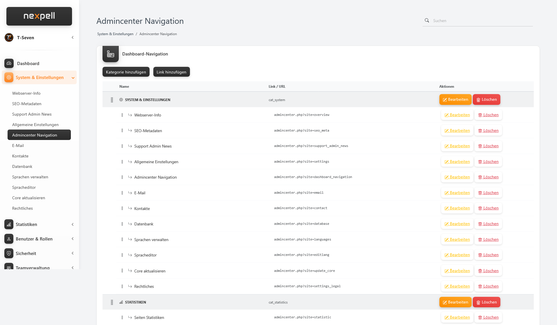 Admincenter Navigation